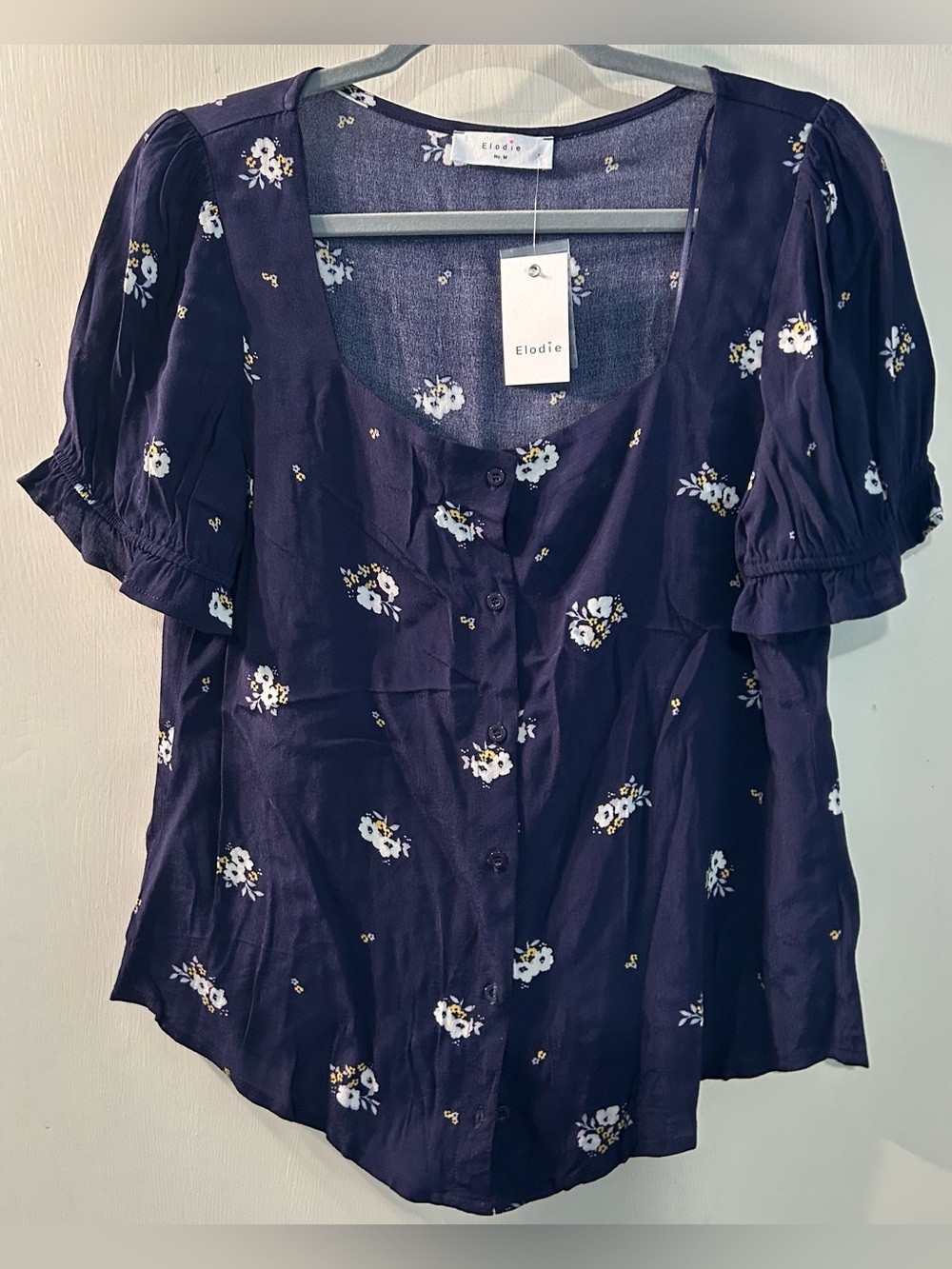 NEW Elodie Dark Navy Floral Button-Front Blouse Size M